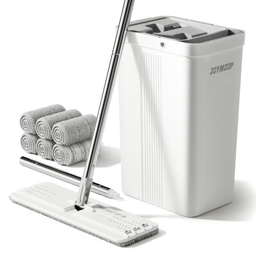 JOYMOOP Mop and Bucket with Wringer Set, Hands Free Flat Floor Mop and Bucket, with 3 Washable Microfiber Mops, Wet and Dry Use, Floor Cleaning System