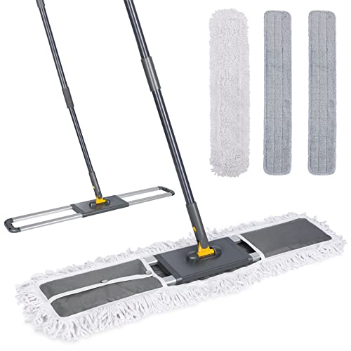 Almcmy Self Wringing Flat Mop, Floor Cleaning Mop with 52" Stainless Steel Handle & 6 PCS Microfiber Pads, Hand Free Washing Mop for Hardwood, Laminate, Tile Floor Cleaning