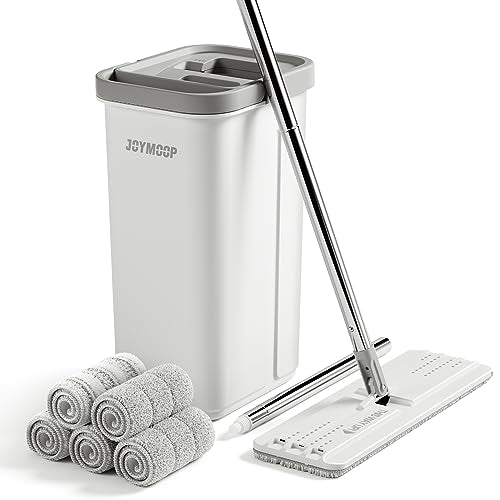 JOYMOOP Mop and Bucket with Wringer Set, Hands Free Flat Floor Mop and Bucket, with 3 Washable Microfiber Mops, Wet and Dry Use, Floor Cleaning System