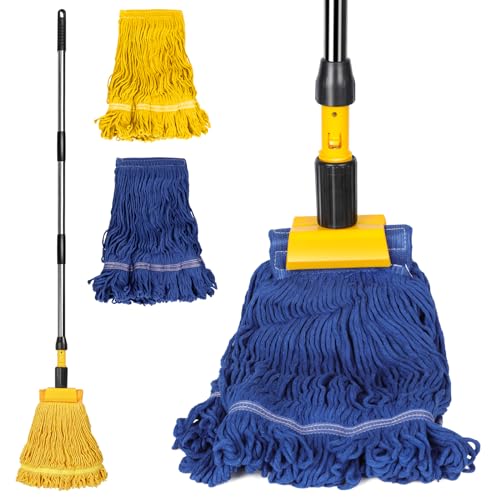 Almcmy Self Wringing Flat Mop, Floor Cleaning Mop with 52" Stainless Steel Handle & 6 PCS Microfiber Pads, Hand Free Washing Mop for Hardwood, Laminate, Tile Floor Cleaning