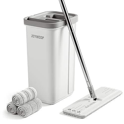 JOYMOOP Mop and Bucket with Wringer Set, Hands Free Flat Floor Mop and Bucket, with 3 Washable Microfiber Mops, Wet and Dry Use, Floor Cleaning System