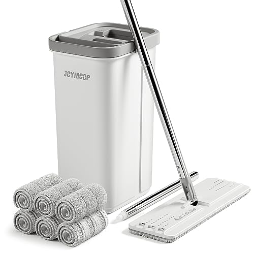 JOYMOOP Mop and Bucket with Wringer Set, Hands Free Flat Floor Mop and Bucket, with 3 Washable Microfiber Mops, Wet and Dry Use, Floor Cleaning System