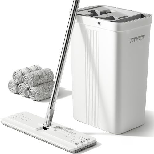 JOYMOOP Mop and Bucket with Wringer Set, Hands Free Flat Floor Mop and Bucket, with 3 Washable Microfiber Mops, Wet and Dry Use, Floor Cleaning System