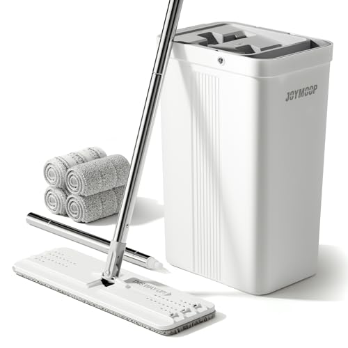 JOYMOOP Mop and Bucket with Wringer Set, Hands Free Flat Floor Mop and Bucket, with 3 Washable Microfiber Mops, Wet and Dry Use, Floor Cleaning System