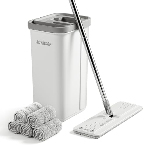 JOYMOOP Mop and Bucket with Wringer Set, Hands Free Flat Floor Mop and Bucket, with 3 Washable Microfiber Mops, Wet and Dry Use, Floor Cleaning System