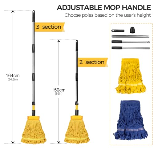 Almcmy Self Wringing Flat Mop, Floor Cleaning Mop with 52" Stainless Steel Handle & 6 PCS Microfiber Pads, Hand Free Washing Mop for Hardwood, Laminate, Tile Floor Cleaning