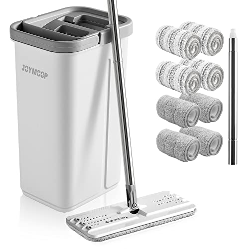 JOYMOOP Mop and Bucket with Wringer Set, Hands Free Flat Floor Mop and Bucket, with 3 Washable Microfiber Mops, Wet and Dry Use, Floor Cleaning System