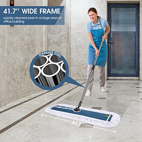 Almcmy Self Wringing Flat Mop, Floor Cleaning Mop with 52" Stainless Steel Handle & 6 PCS Microfiber Pads, Hand Free Washing Mop for Hardwood, Laminate, Tile Floor Cleaning