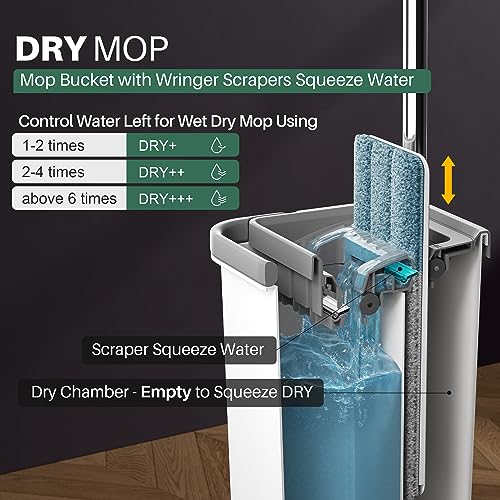 JOYMOOP Mop and Bucket with Wringer Set, Hands Free Flat Floor Mop and Bucket, with 3 Washable Microfiber Mops, Wet and Dry Use, Floor Cleaning System