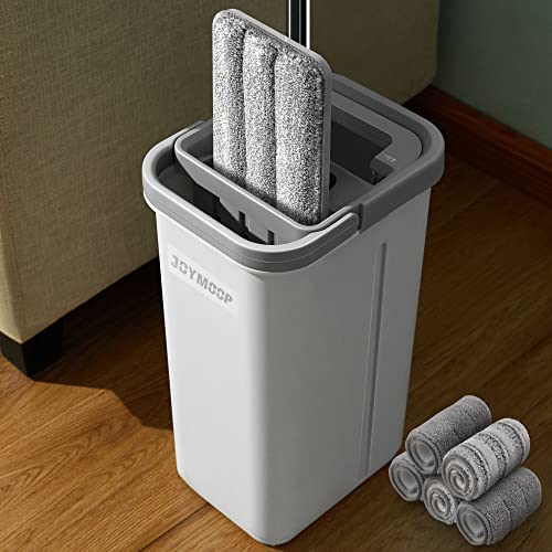 JOYMOOP Mop and Bucket with Wringer Set, Hands Free Flat Floor Mop and Bucket, with 3 Washable Microfiber Mops, Wet and Dry Use, Floor Cleaning System