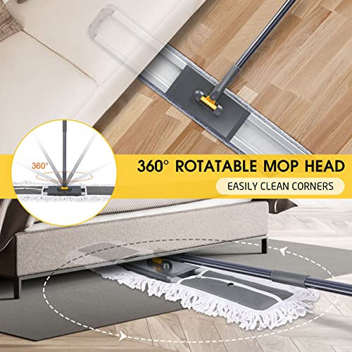 Almcmy Self Wringing Flat Mop, Floor Cleaning Mop with 52" Stainless Steel Handle & 6 PCS Microfiber Pads, Hand Free Washing Mop for Hardwood, Laminate, Tile Floor Cleaning