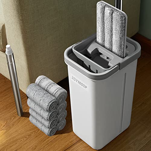 JOYMOOP Mop and Bucket with Wringer Set, Hands Free Flat Floor Mop and Bucket, with 3 Washable Microfiber Mops, Wet and Dry Use, Floor Cleaning System