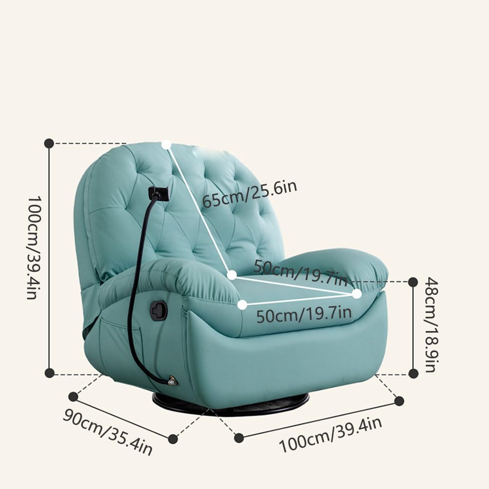 Single 360° Swivel Recliner Chair, Manual Glider Recliner Chair for Living Room Office Bedroom, Lazy Sofa Chair with Storage Bags and Cell Phone Holder,A