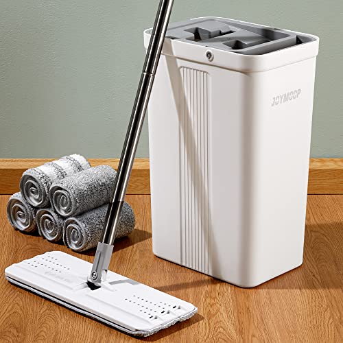 JOYMOOP Mop and Bucket with Wringer Set, Hands Free Flat Floor Mop and Bucket, with 3 Washable Microfiber Mops, Wet and Dry Use, Floor Cleaning System