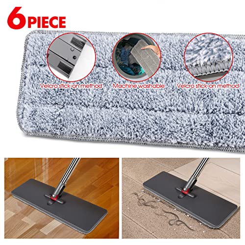 Almcmy Self Wringing Flat Mop, Floor Cleaning Mop with 52" Stainless Steel Handle & 6 PCS Microfiber Pads, Hand Free Washing Mop for Hardwood, Laminate, Tile Floor Cleaning