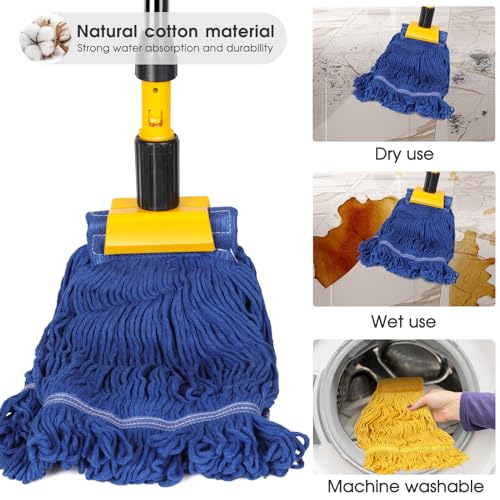 Almcmy Self Wringing Flat Mop, Floor Cleaning Mop with 52" Stainless Steel Handle & 6 PCS Microfiber Pads, Hand Free Washing Mop for Hardwood, Laminate, Tile Floor Cleaning