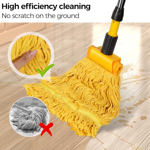 Almcmy Self Wringing Flat Mop, Floor Cleaning Mop with 52" Stainless Steel Handle & 6 PCS Microfiber Pads, Hand Free Washing Mop for Hardwood, Laminate, Tile Floor Cleaning