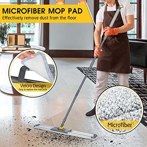 Almcmy Self Wringing Flat Mop, Floor Cleaning Mop with 52" Stainless Steel Handle & 6 PCS Microfiber Pads, Hand Free Washing Mop for Hardwood, Laminate, Tile Floor Cleaning