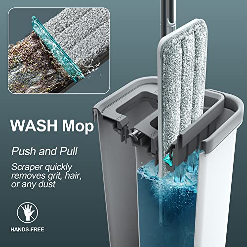 JOYMOOP Mop and Bucket with Wringer Set, Hands Free Flat Floor Mop and Bucket, with 3 Washable Microfiber Mops, Wet and Dry Use, Floor Cleaning System