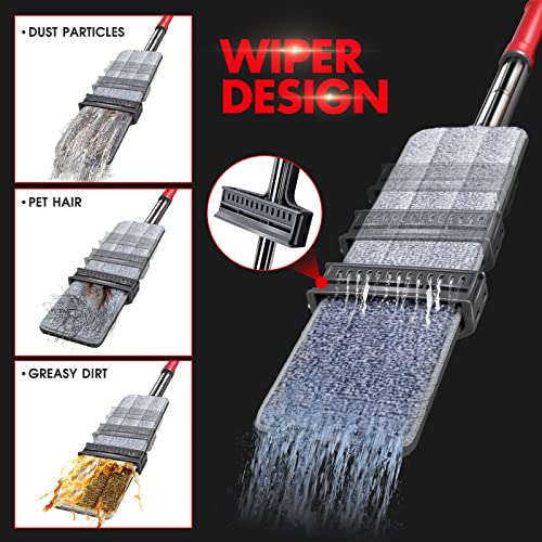 Almcmy Self Wringing Flat Mop, Floor Cleaning Mop with 52" Stainless Steel Handle & 6 PCS Microfiber Pads, Hand Free Washing Mop for Hardwood, Laminate, Tile Floor Cleaning