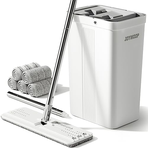 JOYMOOP Mop and Bucket with Wringer Set, Hands Free Flat Floor Mop and Bucket, with 3 Washable Microfiber Mops, Wet and Dry Use, Floor Cleaning System