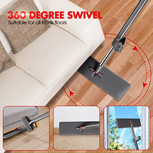 Almcmy Self Wringing Flat Mop, Floor Cleaning Mop with 52" Stainless Steel Handle & 6 PCS Microfiber Pads, Hand Free Washing Mop for Hardwood, Laminate, Tile Floor Cleaning