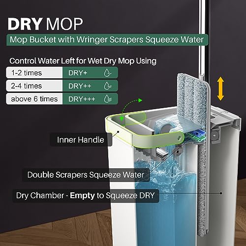 JOYMOOP Mop and Bucket with Wringer Set, Hands Free Flat Floor Mop and Bucket, with 3 Washable Microfiber Mops, Wet and Dry Use, Floor Cleaning System