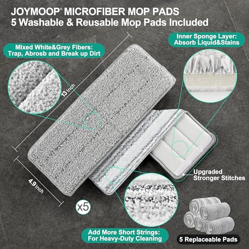 JOYMOOP Mop and Bucket with Wringer Set, Hands Free Flat Floor Mop and Bucket, with 3 Washable Microfiber Mops, Wet and Dry Use, Floor Cleaning System