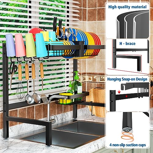 SNSLXH［2-Tier 4 Baskets］Over The Sink Dish Drying Rack, 24.8"-35.4", Large Sink Rack for Kitchen, Extensible and Adjustable, Saving Kitchen Space