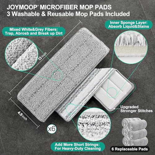 JOYMOOP Mop and Bucket with Wringer Set, Hands Free Flat Floor Mop and Bucket, with 3 Washable Microfiber Mops, Wet and Dry Use, Floor Cleaning System