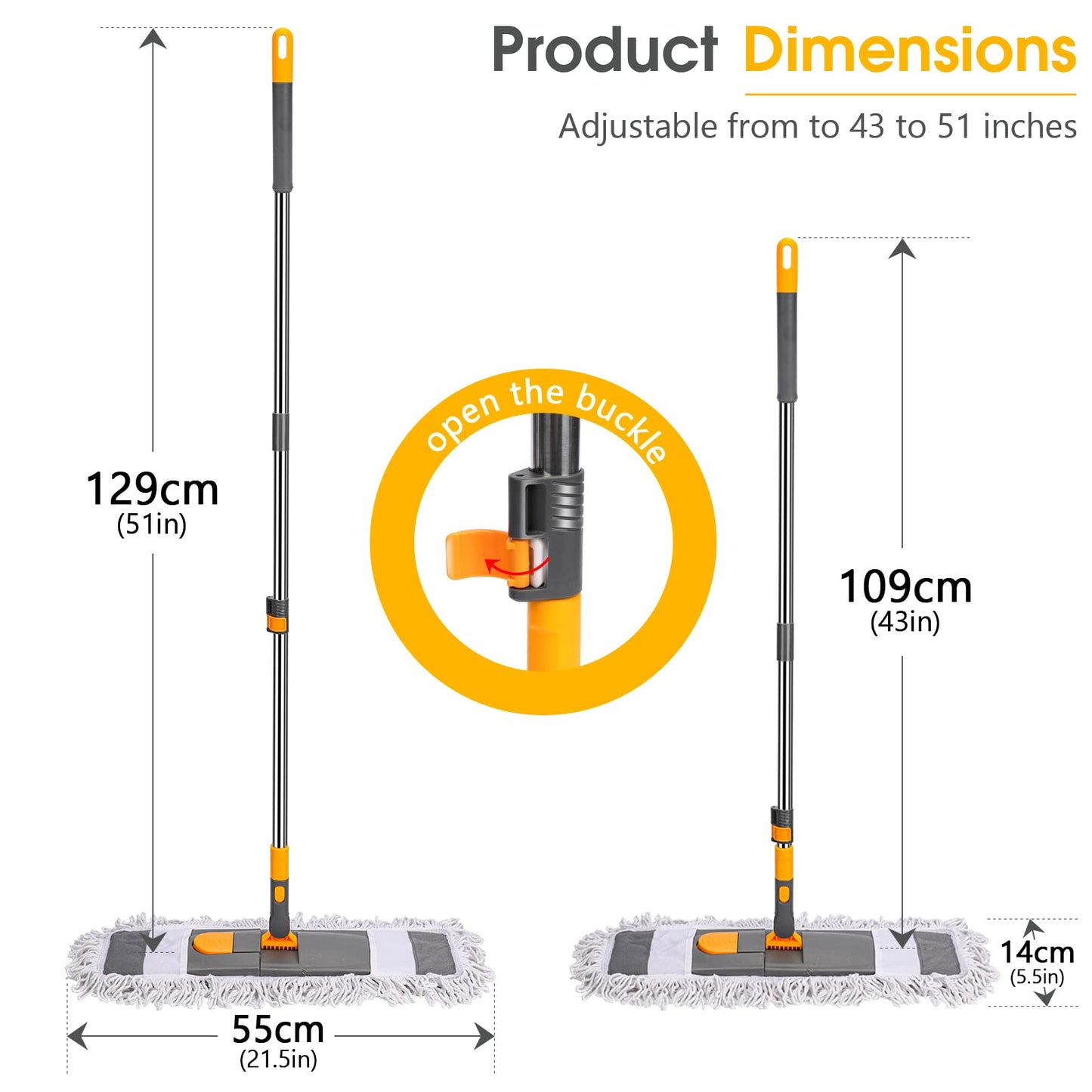 Almcmy Self Wringing Flat Mop, Floor Cleaning Mop with 52" Stainless Steel Handle & 6 PCS Microfiber Pads, Hand Free Washing Mop for Hardwood, Laminate, Tile Floor Cleaning