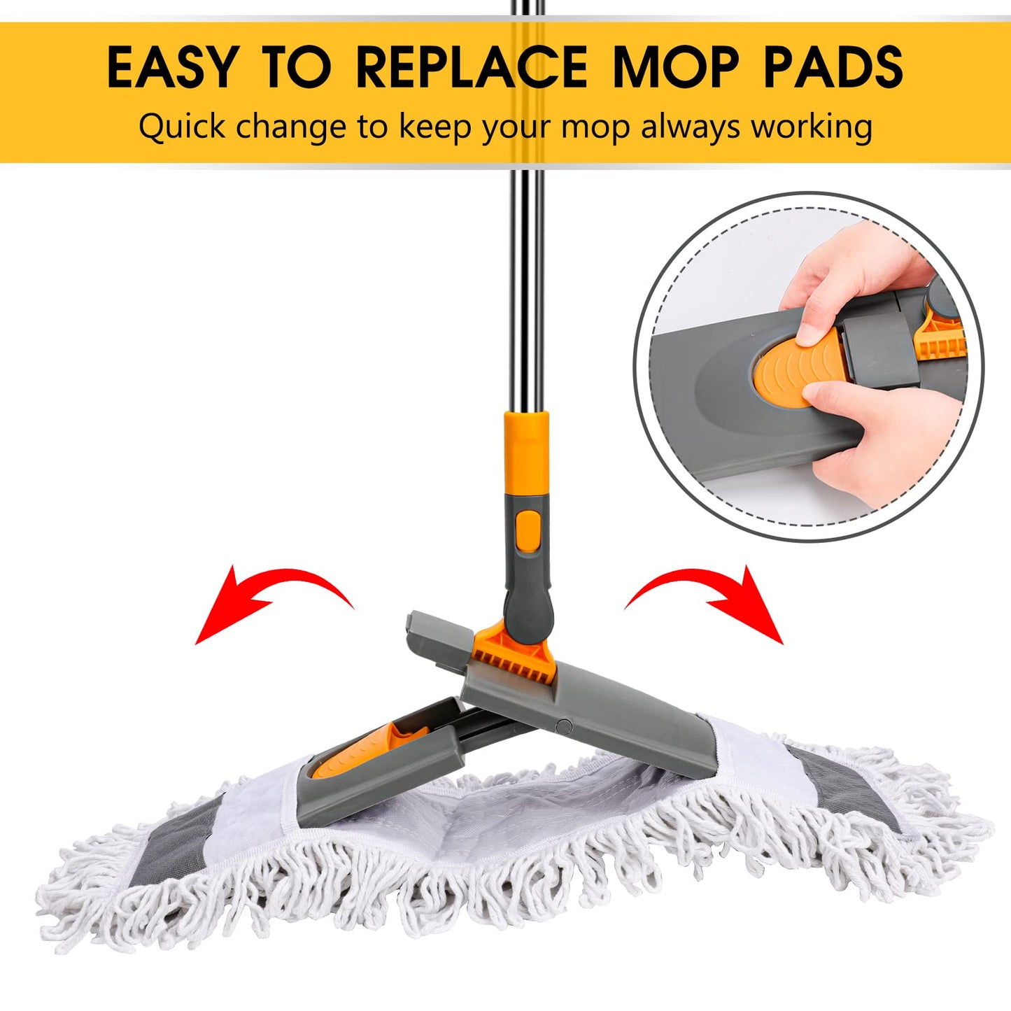 Almcmy Self Wringing Flat Mop, Floor Cleaning Mop with 52" Stainless Steel Handle & 6 PCS Microfiber Pads, Hand Free Washing Mop for Hardwood, Laminate, Tile Floor Cleaning