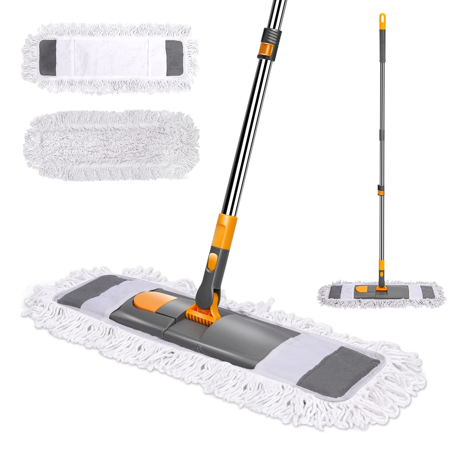 Almcmy Self Wringing Flat Mop, Floor Cleaning Mop with 52" Stainless Steel Handle & 6 PCS Microfiber Pads, Hand Free Washing Mop for Hardwood, Laminate, Tile Floor Cleaning