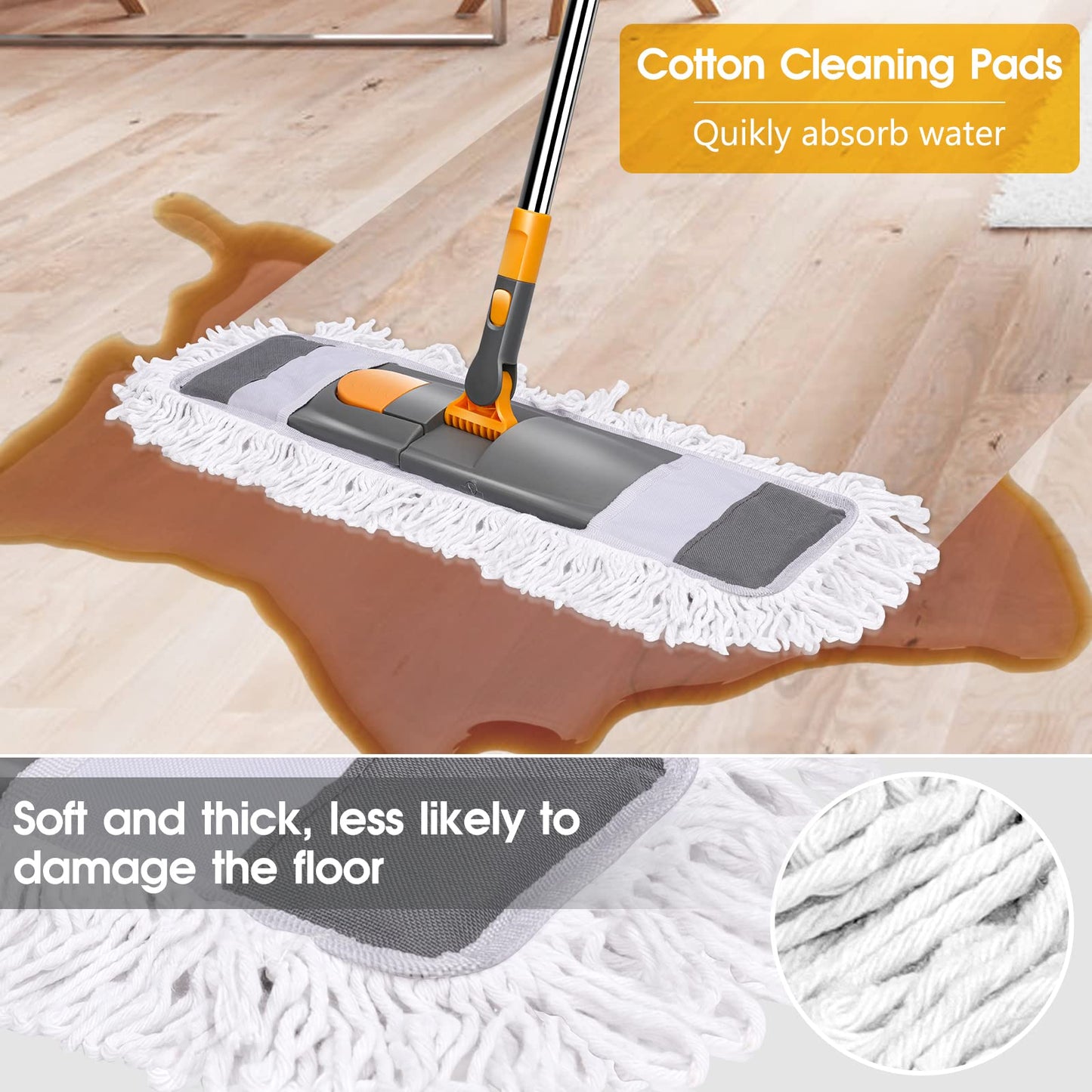 Almcmy Self Wringing Flat Mop, Floor Cleaning Mop with 52" Stainless Steel Handle & 6 PCS Microfiber Pads, Hand Free Washing Mop for Hardwood, Laminate, Tile Floor Cleaning