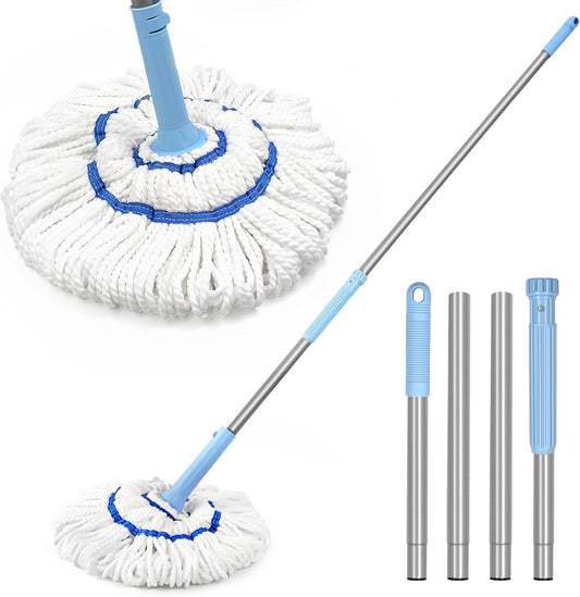 NEWE Self Wringing Twist Mop for Floor Cleaning, Upgraded 18-inch Wide Microfiber Mops, 55 Inches Long Handle Wet Dry Kitchen Easy Squeeze String Mop for Wood, Hardwood, Tile, Marble