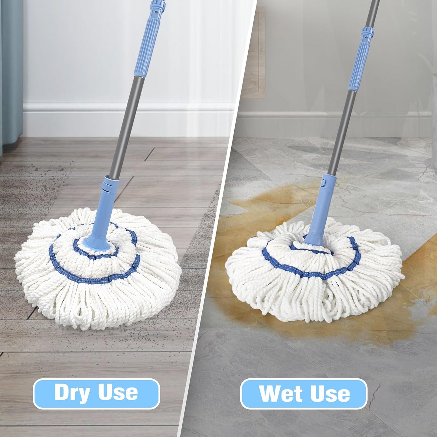 NEWE Self Wringing Twist Mop for Floor Cleaning, Upgraded 18-inch Wide Microfiber Mops, 55 Inches Long Handle Wet Dry Kitchen Easy Squeeze String Mop for Wood, Hardwood, Tile, Marble