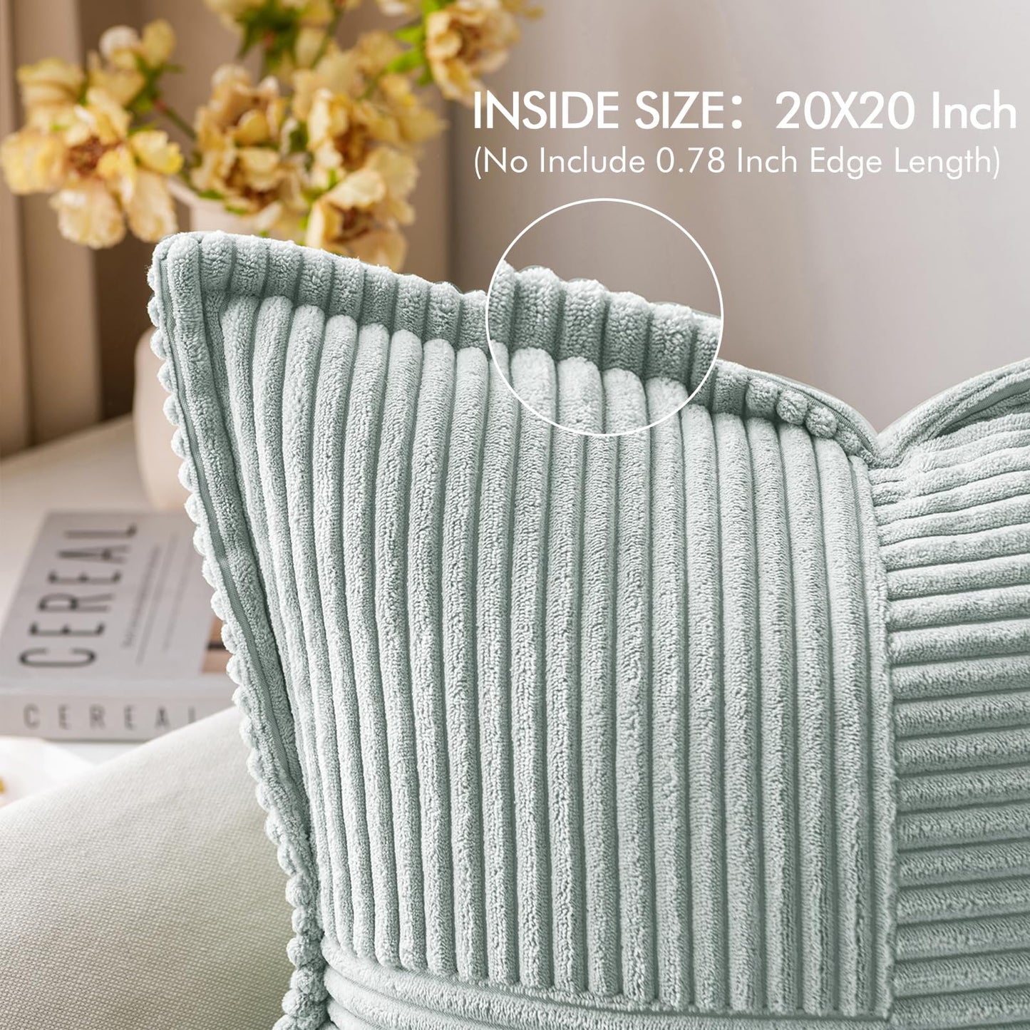 MIULEE Teal Blue Corduroy Pillow Covers 18x18 Inch with Splicing Set of 2 Super Soft Boho Striped Pillow Covers Broadside Decorative Textured Throw Pillows for Spring Couch Cushion Bed Livingroom