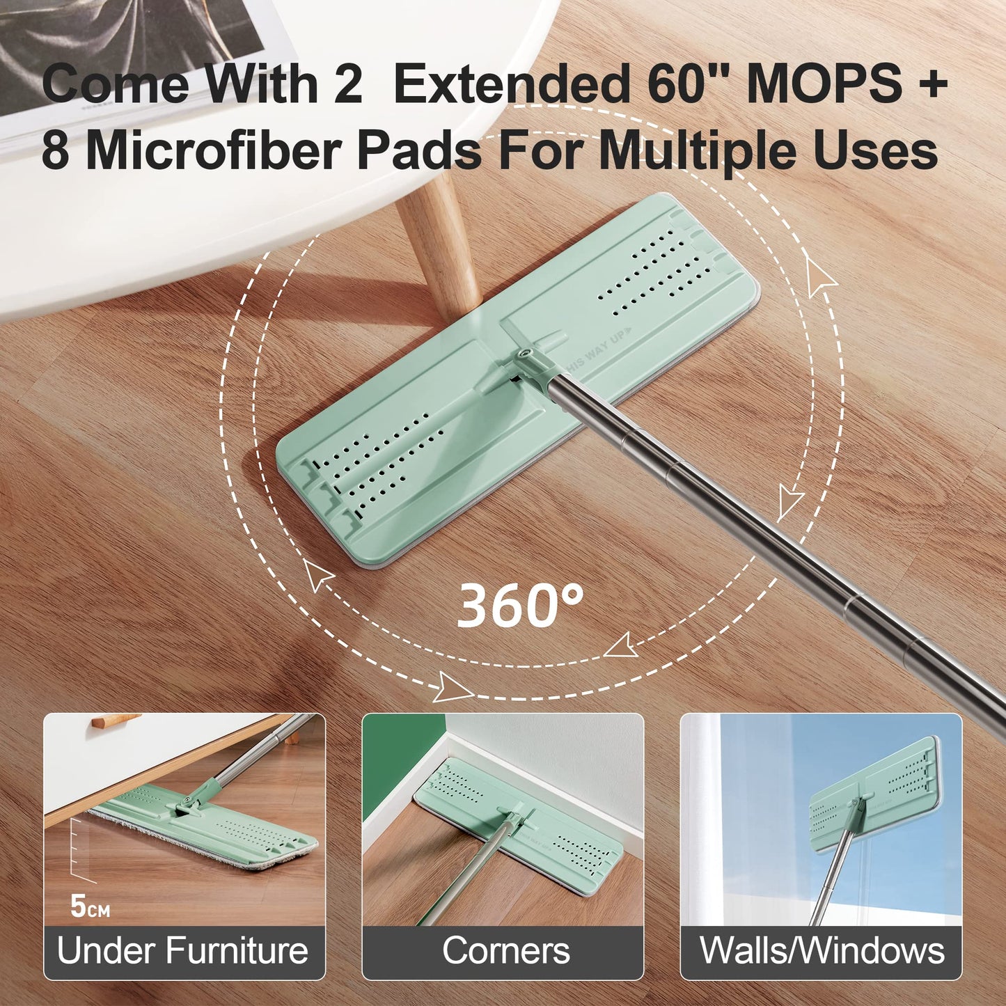 JOYMOOP Mop and Bucket with Wringer Set, Hands Free Flat Floor Mop and Bucket, with 3 Washable Microfiber Mops, Wet and Dry Use, Floor Cleaning System