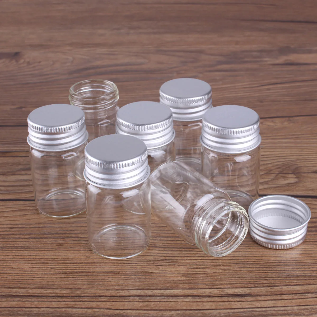 4 pieces Diameter 30mm 10ml-15ml-20ml-25ml-30ml-40ml-50ml Glass Bottles with Aluminum Lids 7 sizes U-pick