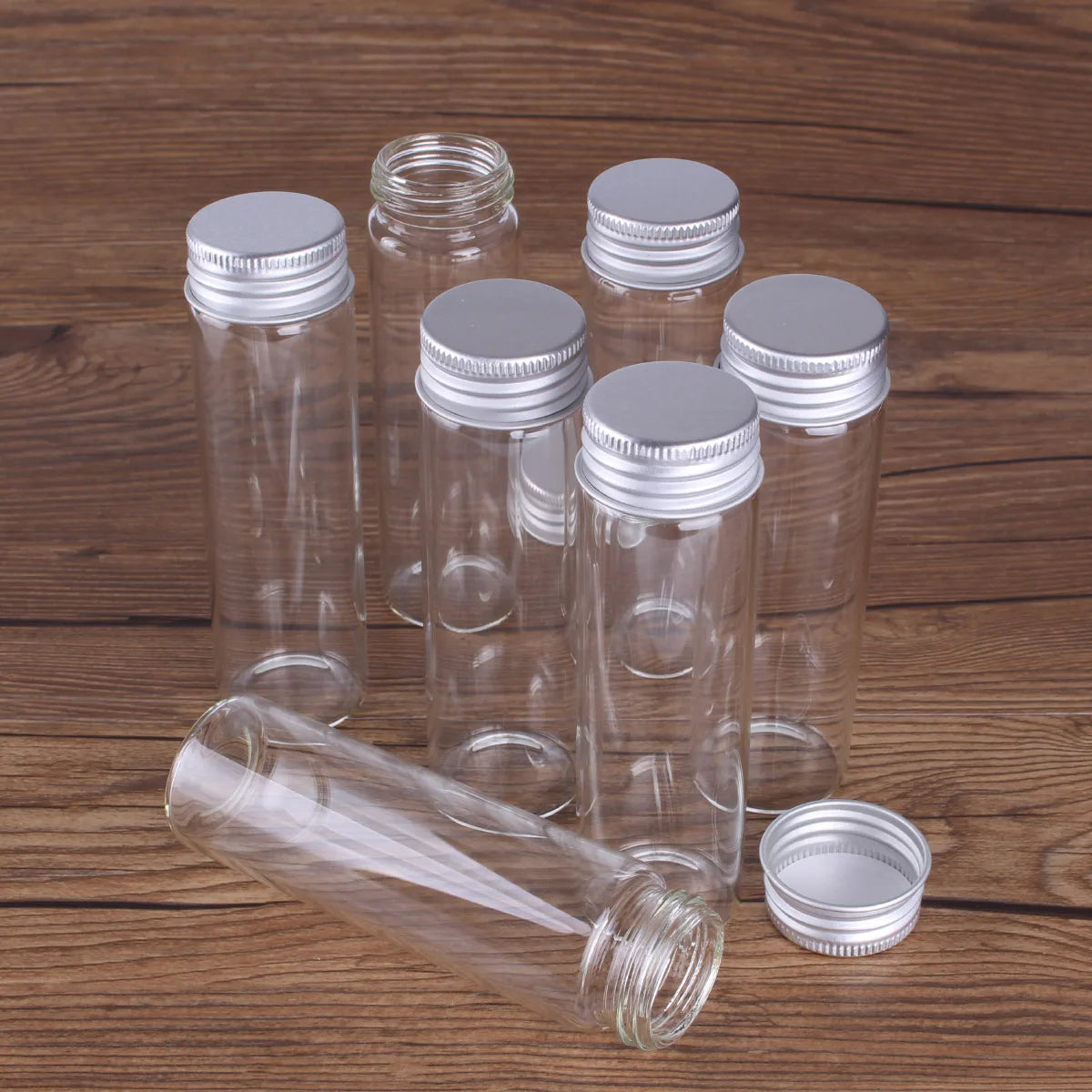 4 pieces Diameter 30mm 10ml-15ml-20ml-25ml-30ml-40ml-50ml Glass Bottles with Aluminum Lids 7 sizes U-pick