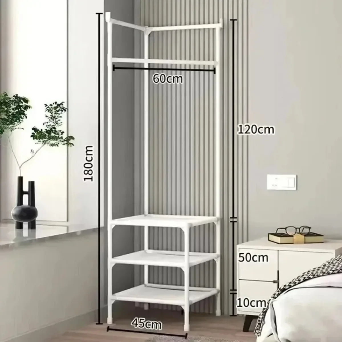 2 in 1 Corner Clothes Rack Nightstand Coat Racks Storage Bedroom Clothes Stand Organizer Clothing Household Storage Rack Shelf