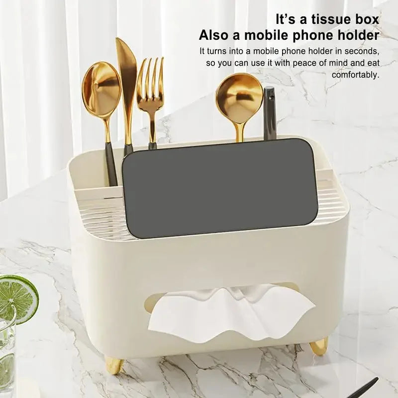 Multifunctional Tissue Box Living Room Tissue Case Desktop Organizer Remote Control Tissue Holder Luxury Paper Tissue Box Holder