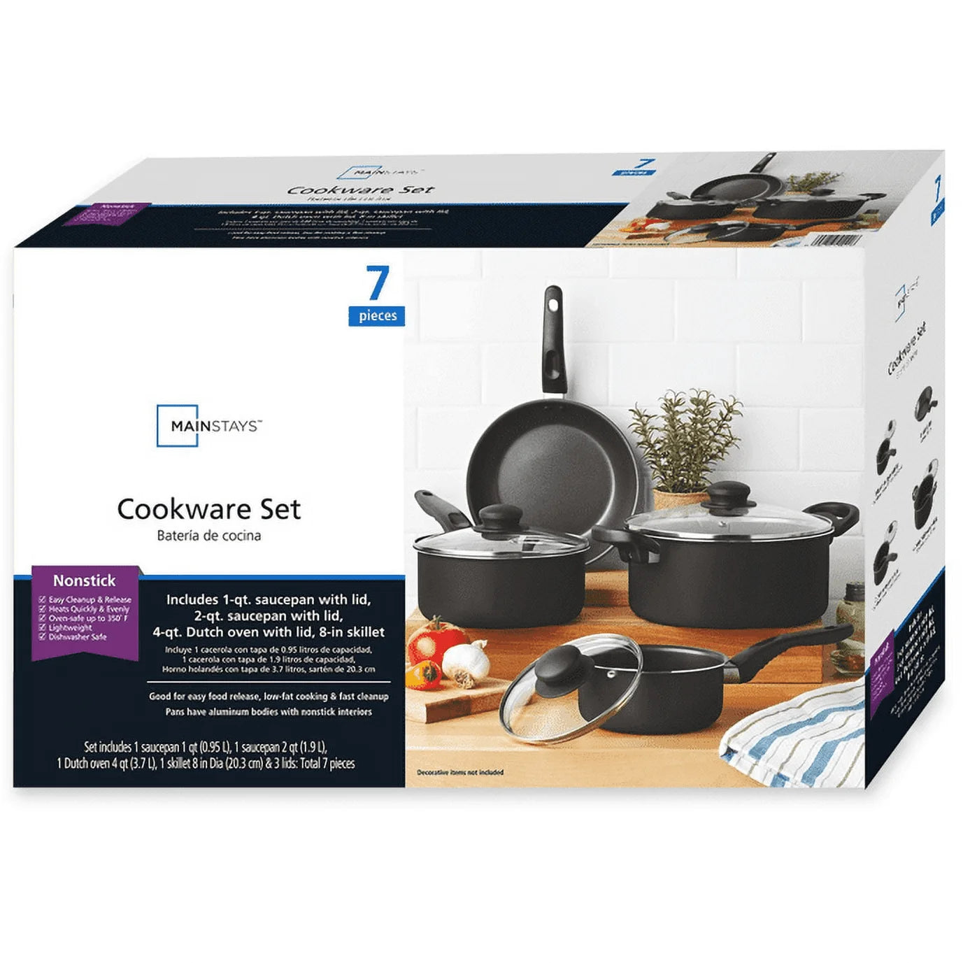 7 Piece Nonstick  Cookware Set, Black